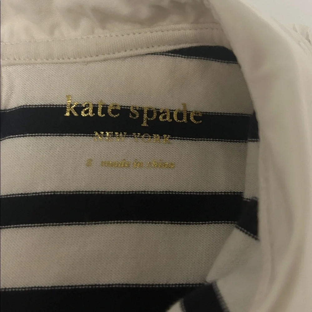 Kate Spade Navy and Cream Long Sleeve Striped Cotton Dress with Ruffle Collar - Picture 4 of 4
